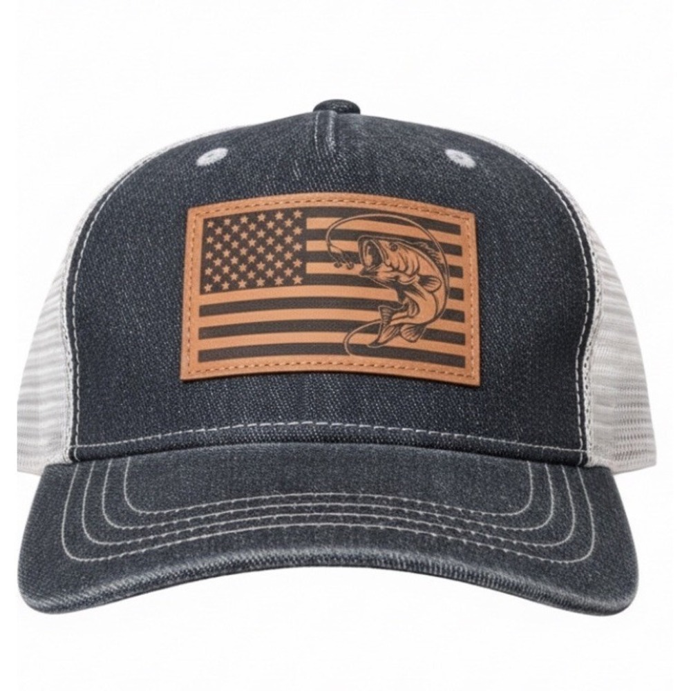 Trucker Hat Mens Large Mouth Bass Black Brown Adjustable American Flag Cap New
